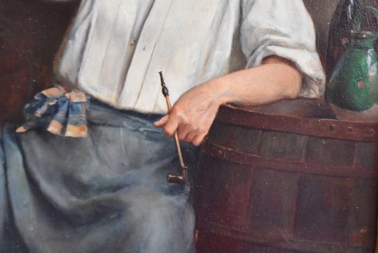 Portrait Of A Clinking Man Signed T Bérengier 1880 In A Very Beautiful Openwork Frame In Golden Wood