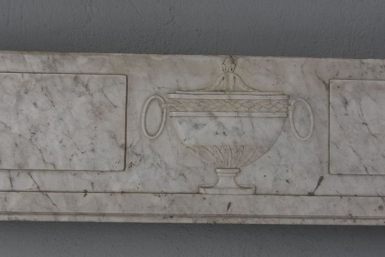 Large Old Fireplace In White Veined Marble Louis XVI
