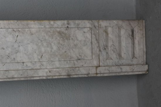 Large Old Fireplace In White Veined Marble Louis XVI