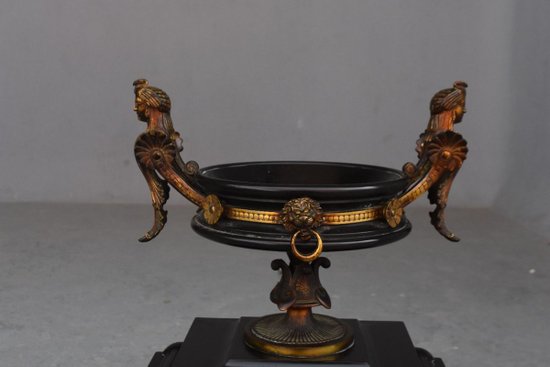Neo Classic Bronze And Black Marble Fireplace Insert 21st Century