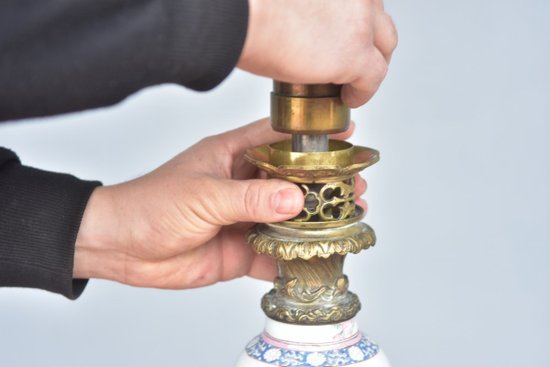 Carcel Oil Lamp XIXth Century On Canton Vase