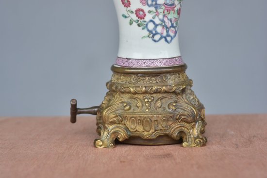 Carcel Oil Lamp XIXth Century On Canton Vase