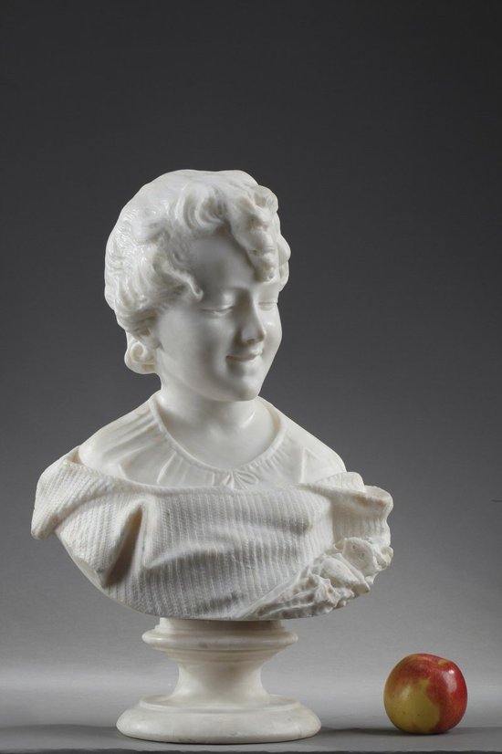 Alabaster Sculpture : Bust Of A Young Girl, 19th Century