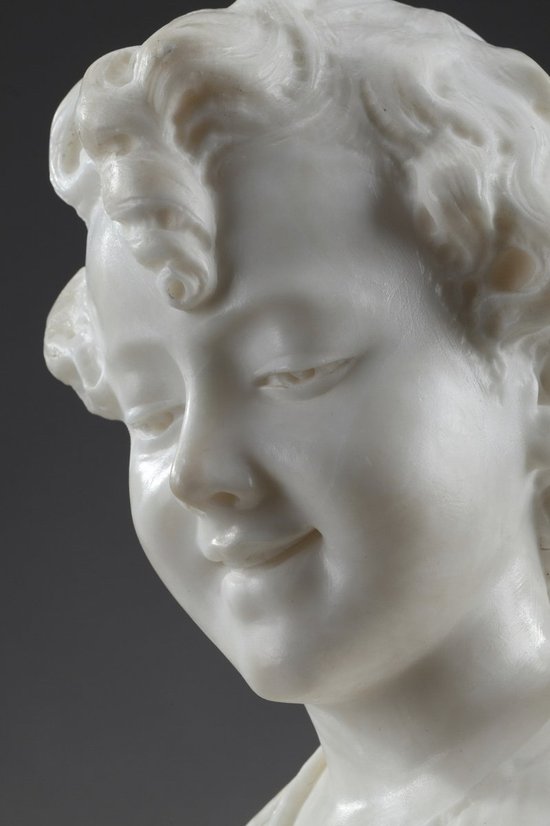 Alabaster Sculpture : Bust Of A Young Girl, 19th Century