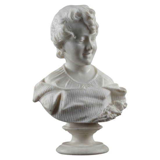 Alabaster Sculpture : Bust Of A Young Girl, 19th Century