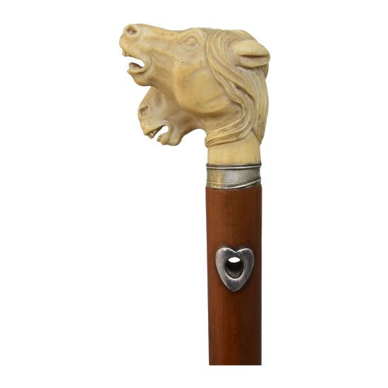 Collection Cane With Horse Heads In Nineteenth Ivory