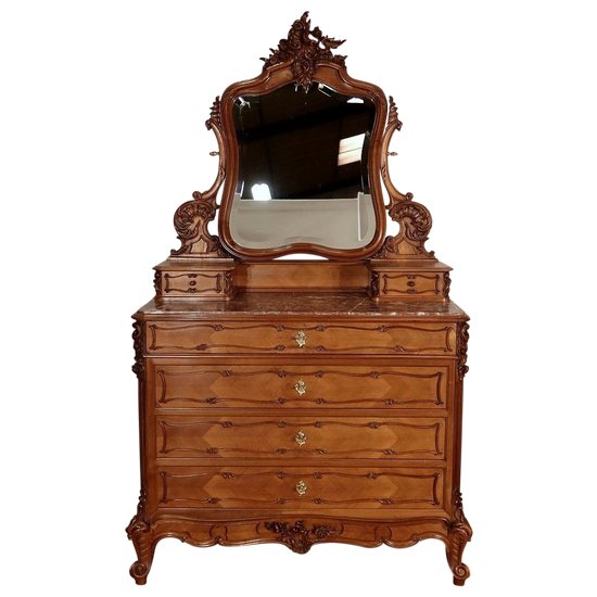 Commode Psyché en Noyer, Maison Guinand-Leglas, style Rocaille – 1900