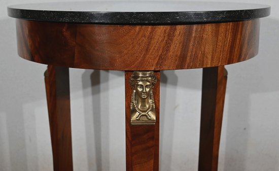 Pedestal table in mahogany burl, Empire style, Return from Egypt - End of XIXth century