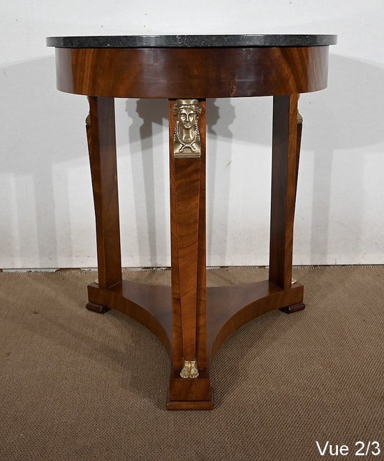 Pedestal table in mahogany burl, Empire style, Return from Egypt - End of XIXth century