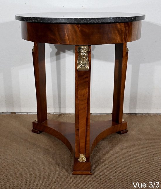 Pedestal table in mahogany burl, Empire style, Return from Egypt - End of XIXth century