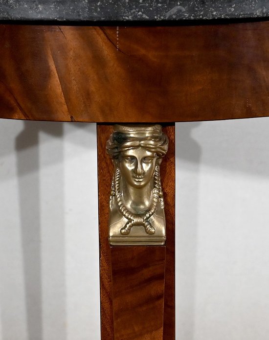 Pedestal table in mahogany burl, Empire style, Return from Egypt - End of XIXth century