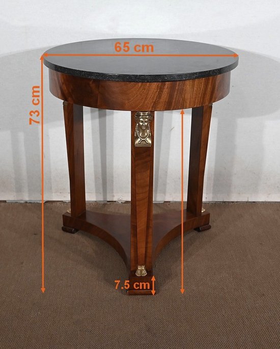 Pedestal table in mahogany burl, Empire style, Return from Egypt - End of XIXth century