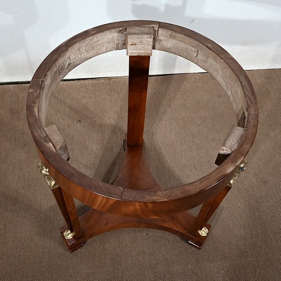 Pedestal table in mahogany burl, Empire style, Return from Egypt - End of XIXth century