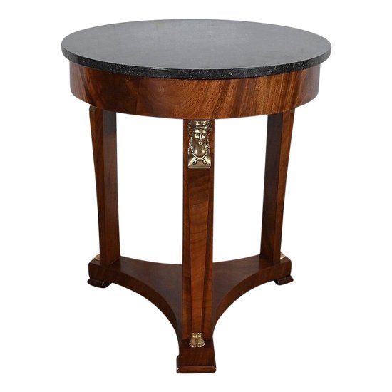 Pedestal table in mahogany burl, Empire style, Return from Egypt - End of XIXth century