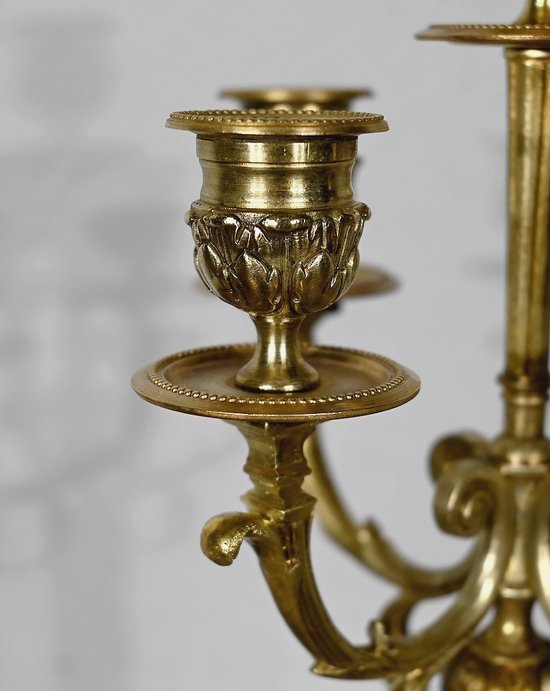 Paire de Chandeliers en Bronze doré, style Louis XVI – 2ème moitié XIXe