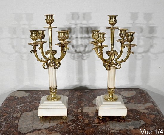Paire de Chandeliers en Bronze doré, style Louis XVI – 2ème moitié XIXe