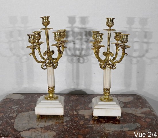 Paire de Chandeliers en Bronze doré, style Louis XVI – 2ème moitié XIXe