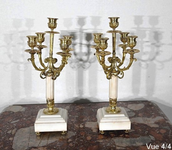 Paire de Chandeliers en Bronze doré, style Louis XVI – 2ème moitié XIXe