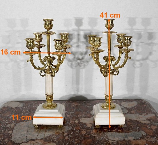 Paire de Chandeliers en Bronze doré, style Louis XVI – 2ème moitié XIXe