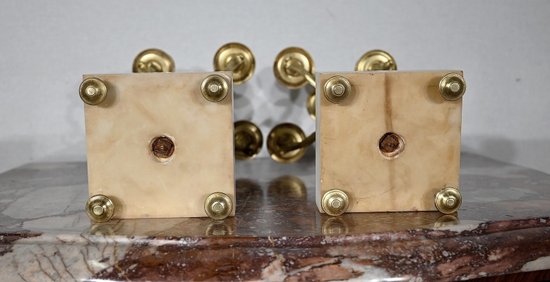 Paire de Chandeliers en Bronze doré, style Louis XVI – 2ème moitié XIXe