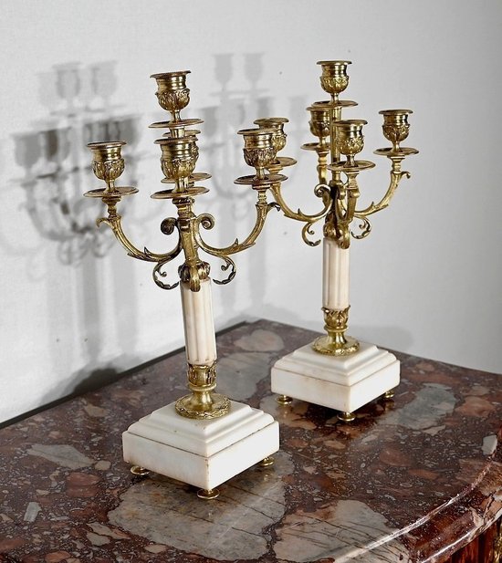 Paire de Chandeliers en Bronze doré, style Louis XVI – 2ème moitié XIXe