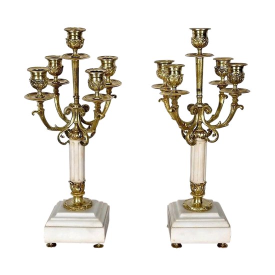 Paire de Chandeliers en Bronze doré, style Louis XVI – 2ème moitié XIXe