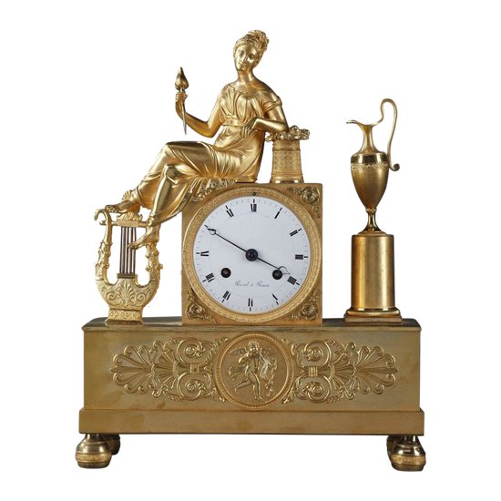 Empire clock : La Fileuse, Signed Rossel