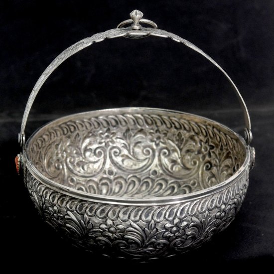 Orientalische Schale Aus Silber Und Koralle Massivsilber