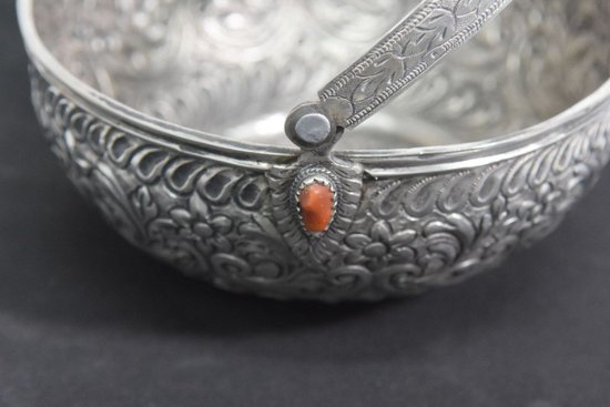 Orientalische Schale Aus Silber Und Koralle Massivsilber
