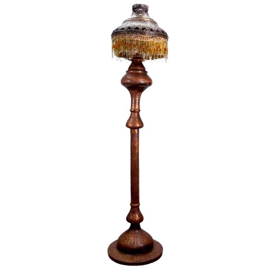 Lampada da terra a moschea con frange in ottone del 1900