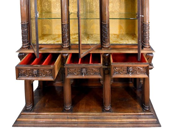 Renaissance Style Carved Showcase In Walnut