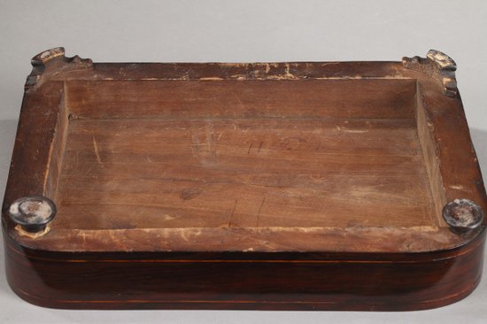 Large Elm burl and Bronze Lyre Clock