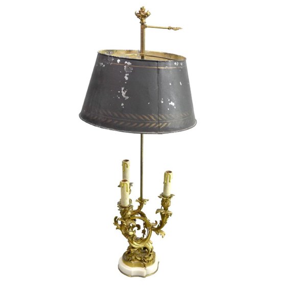 Lampada Bouillotte in Stile Luigi XV, Base in Marmo Bianco