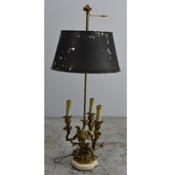 Lampada Bouillotte in Stile Luigi XV, Base in Marmo Bianco