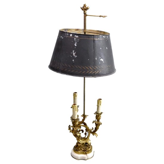 Lampada Bouillotte in Stile Luigi XV, Base in Marmo Bianco