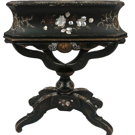 Planter in blackened wood decorated with flowers in medallions and mother of pearl, Napoleon III