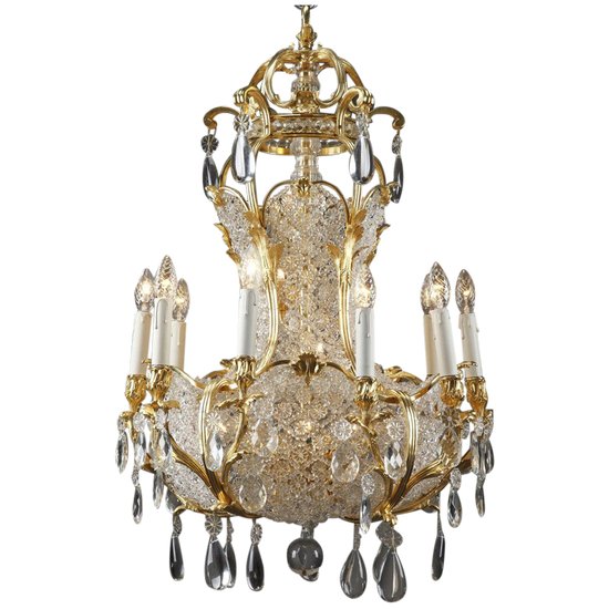 Crystal And Bronze Gilt Basket Chandelier, Late 19th Century