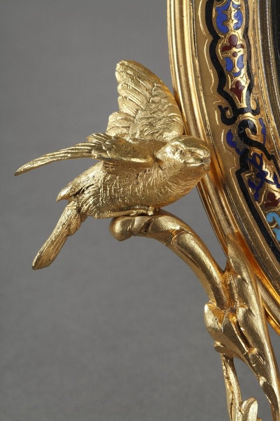 Golden Frame Mirror In Bronze Decorated With Cloisonné Enamels
