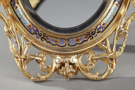 Golden Frame Mirror In Bronze Decorated With Cloisonné Enamels