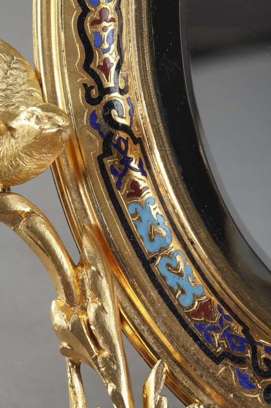 Golden Frame Mirror In Bronze Decorated With Cloisonné Enamels