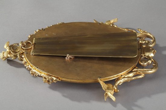 Golden Frame Mirror In Bronze Decorated With Cloisonné Enamels