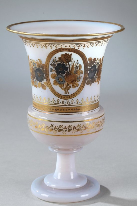 Pair Of Opaline Medici Vases With Desvignes Decoration