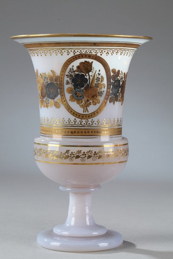 Pair Of Opaline Medici Vases With Desvignes Decoration