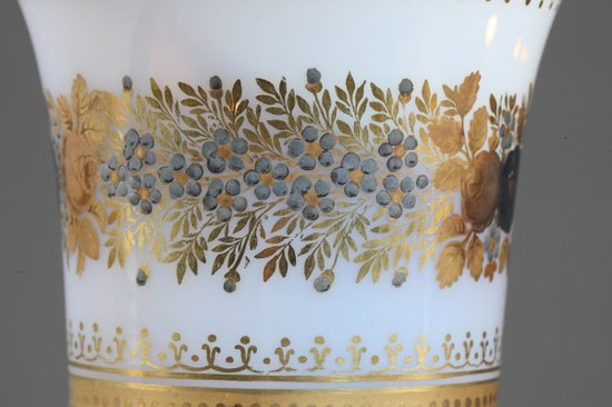 Pair Of Opaline Medici Vases With Desvignes Decoration