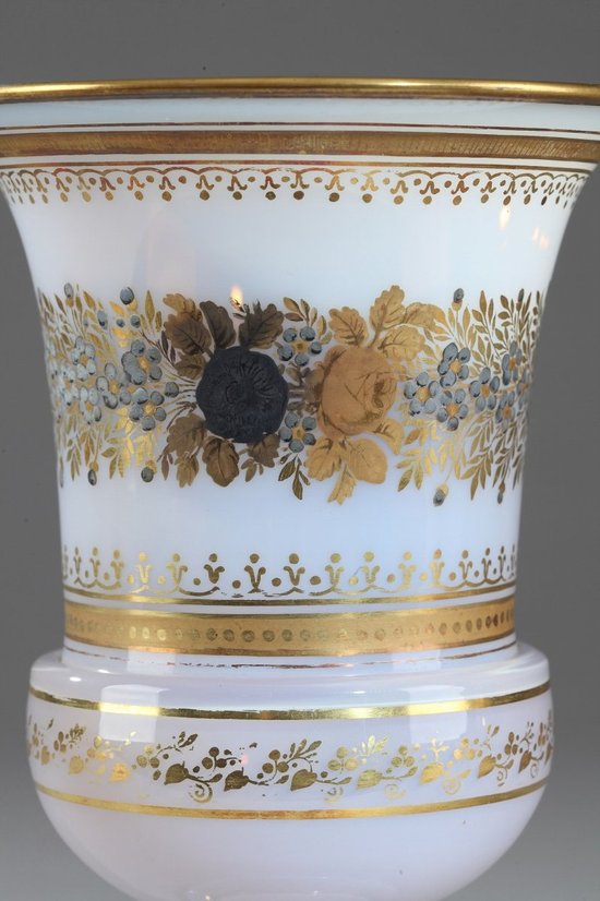 Pair Of Opaline Medici Vases With Desvignes Decoration