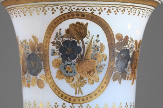 Pair Of Opaline Medici Vases With Desvignes Decoration
