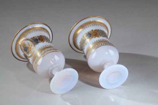 Pair Of Opaline Medici Vases With Desvignes Decoration