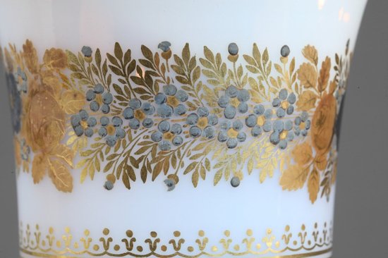 Pair Of Opaline Medici Vases With Desvignes Decoration