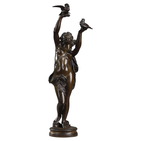 Bronze "Woman with doves" by Charles-Alphonse Gumery