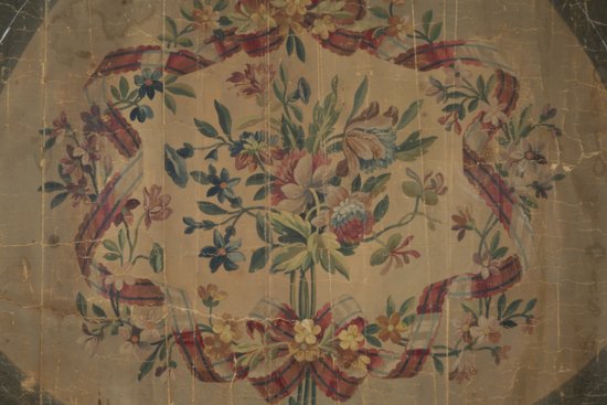 cardboard tapestry of aubusson with flowered motive and ribbon